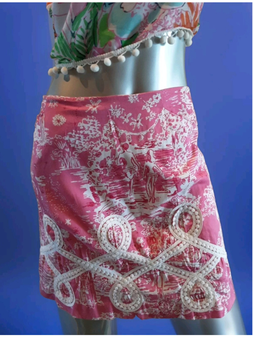 LILLY PULITZER-Roslyn Skirt "Skinny Dippin" 2011-Holy Grail Print Hot Pink Sz 2
